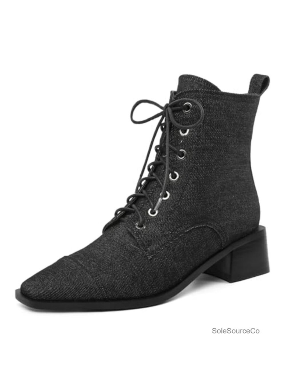 Women's Ankle Boots Chunky Block Heel Square Toe Lace-Up Side Zipper Combat